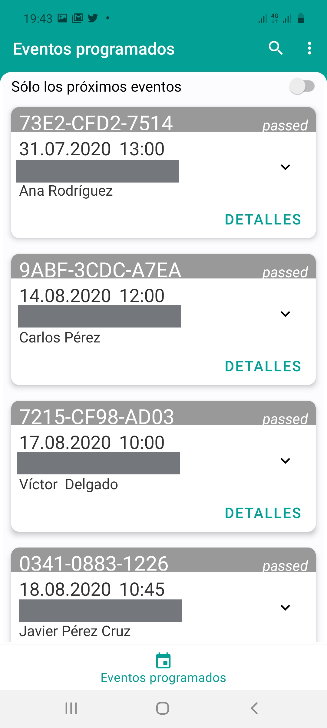 Listado de eventos pasados