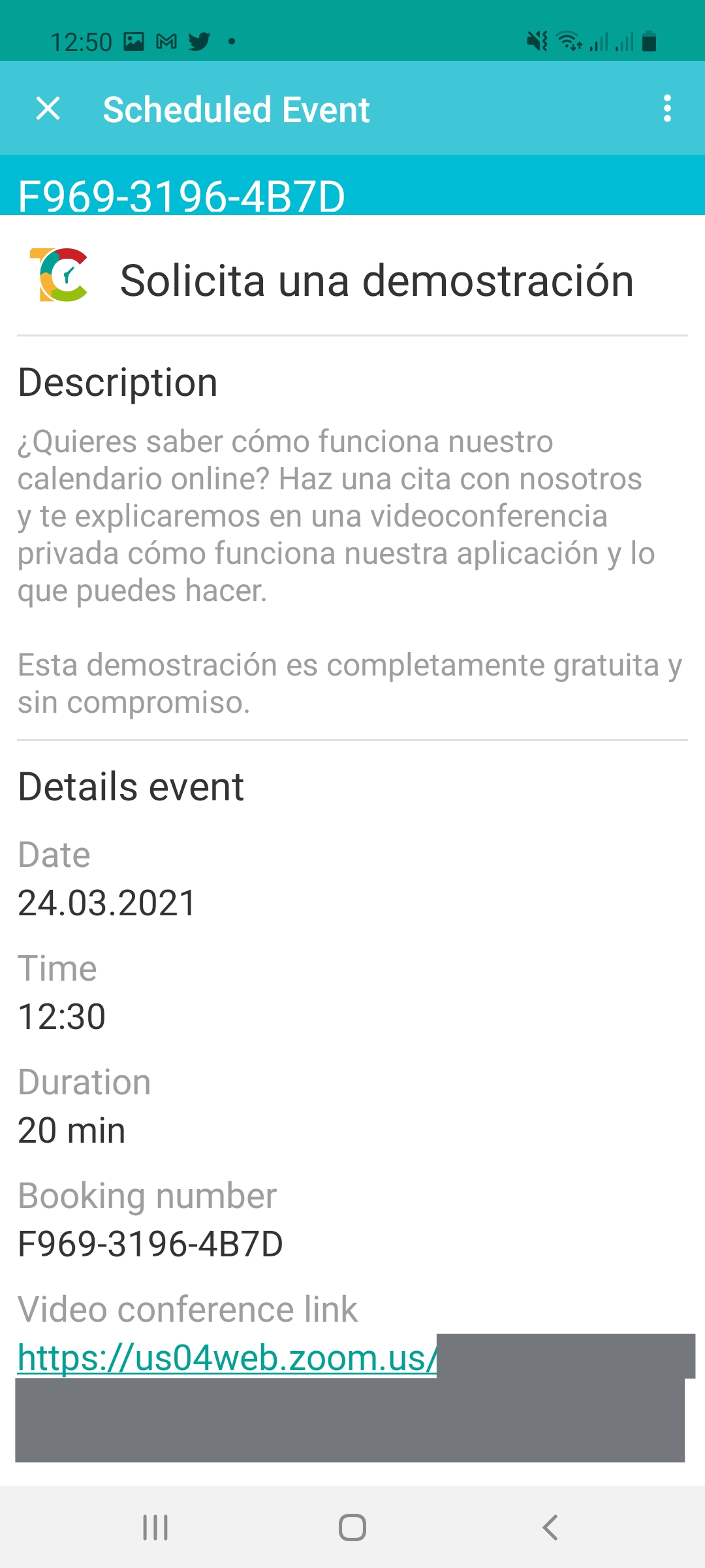 TuCalendi app incoming event details