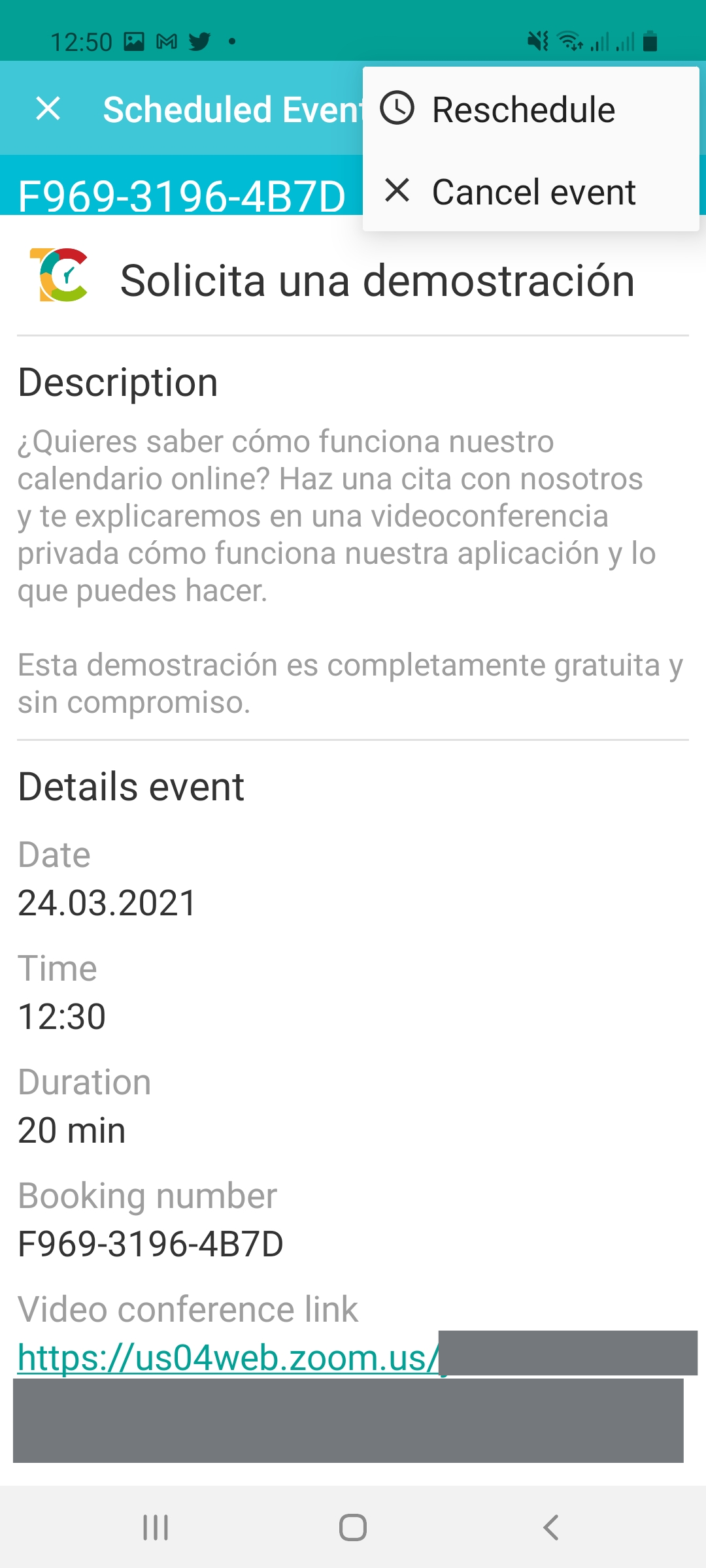 TuCalendi app cancel or reschedule events