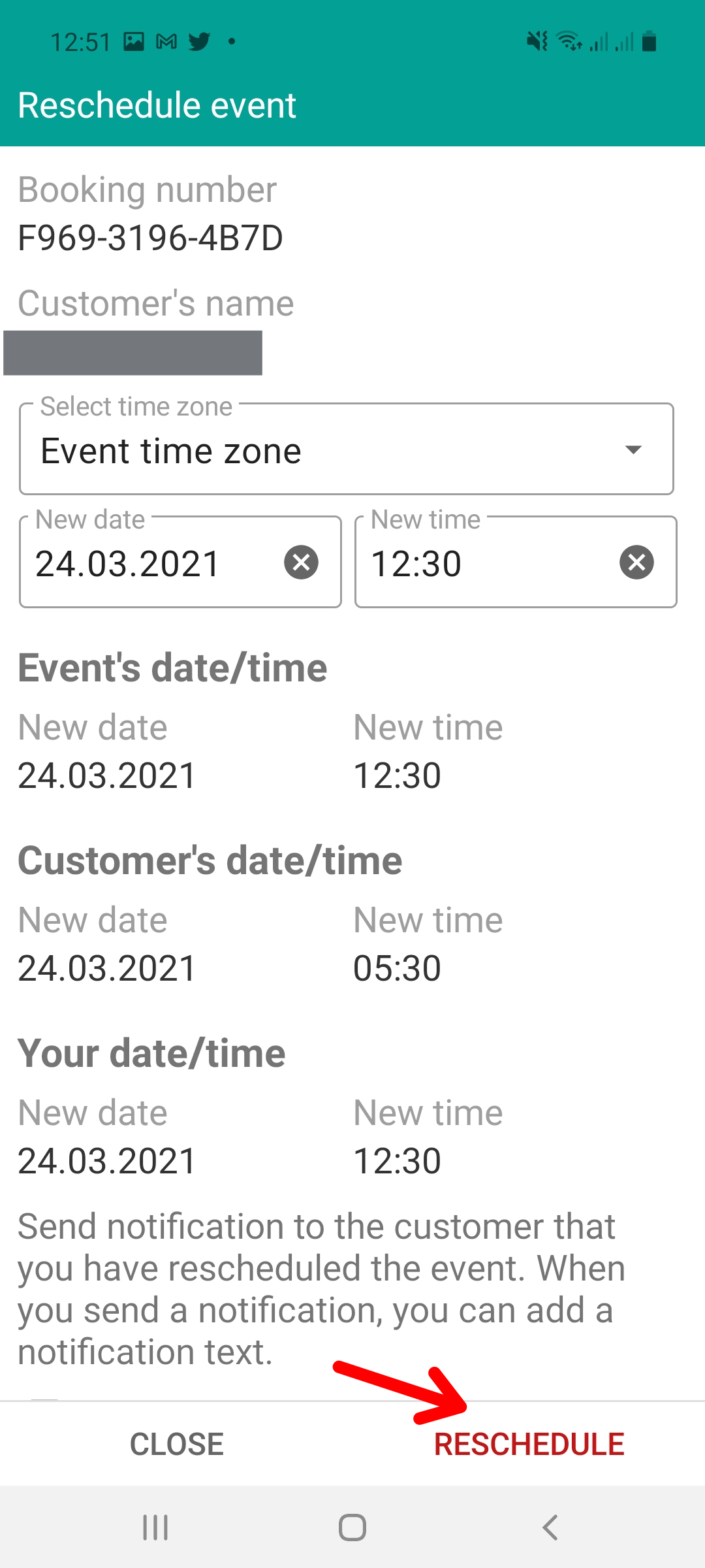 TuCalendi App reschedule event