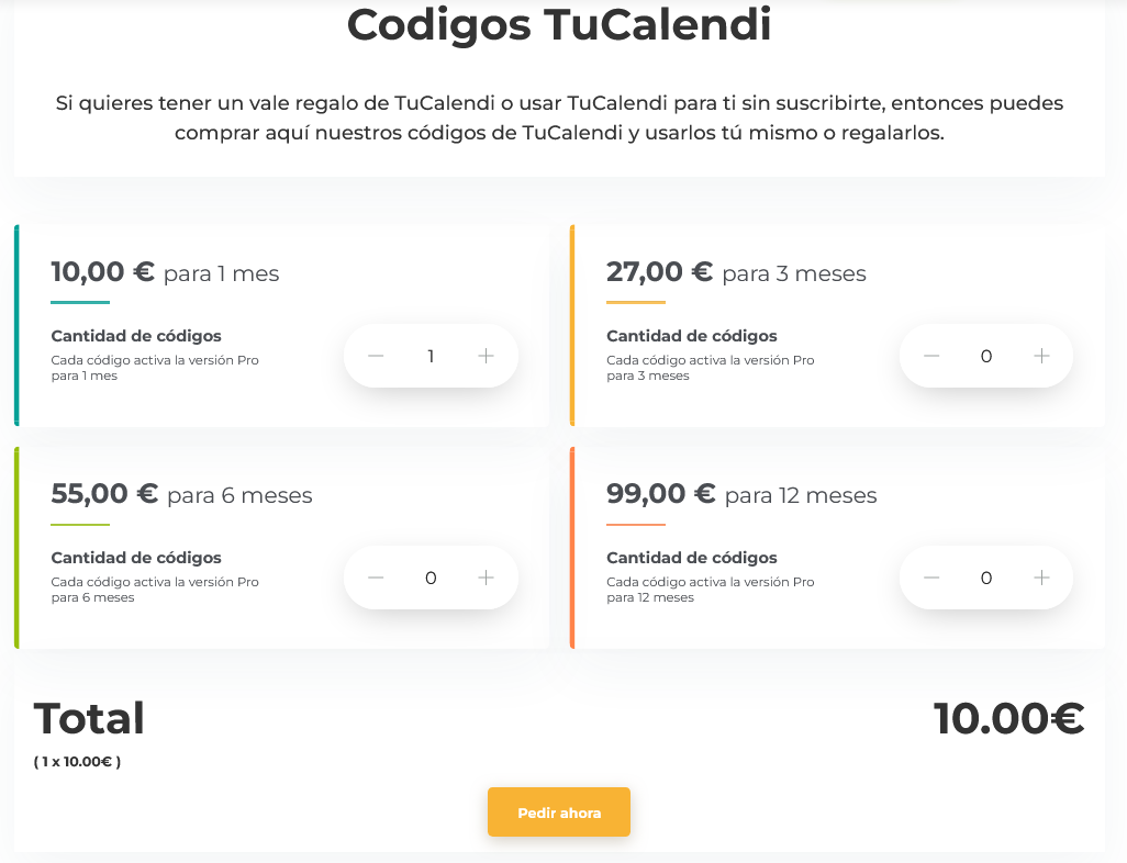 Comprar un código de TuCalendi