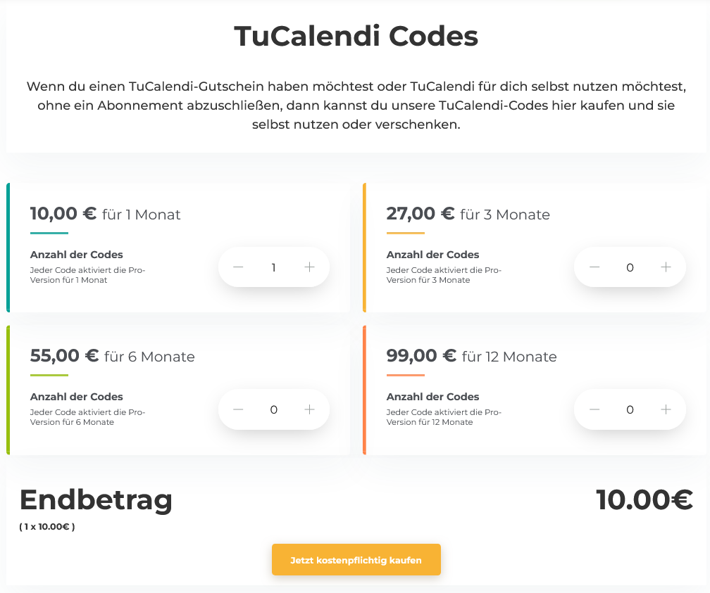 TuCalendi Codes kaufen