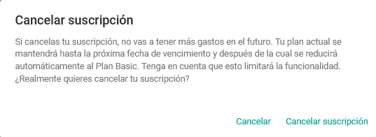 Confirmar cancelación de la suscripción