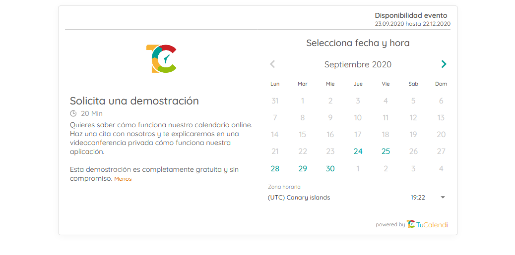 Reserva online con TuCalendi