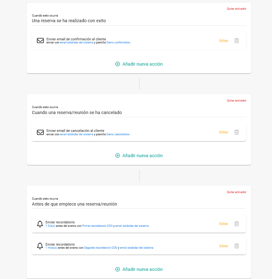 Flujo de trabajo de TuCalendi con programación de recordatorios