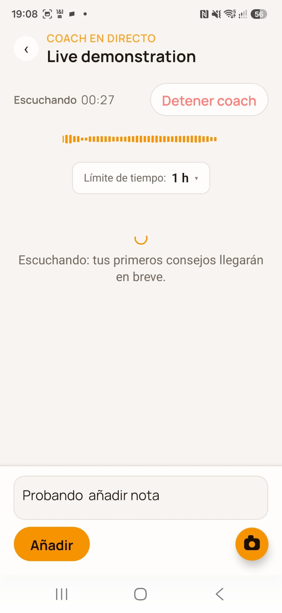 Nota añadida durante una sesión de coaching con IA en Meetfy.ai