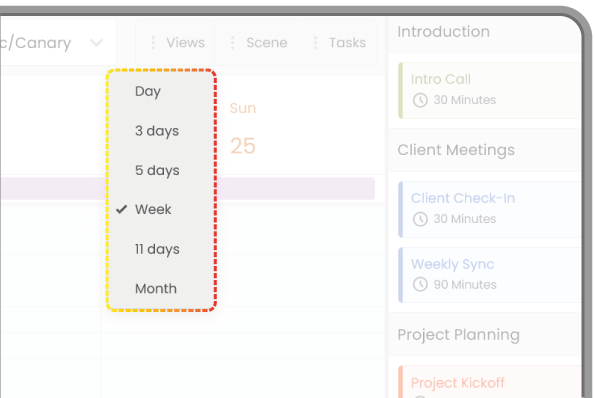 Vistas del calendario en días, semana o mes
