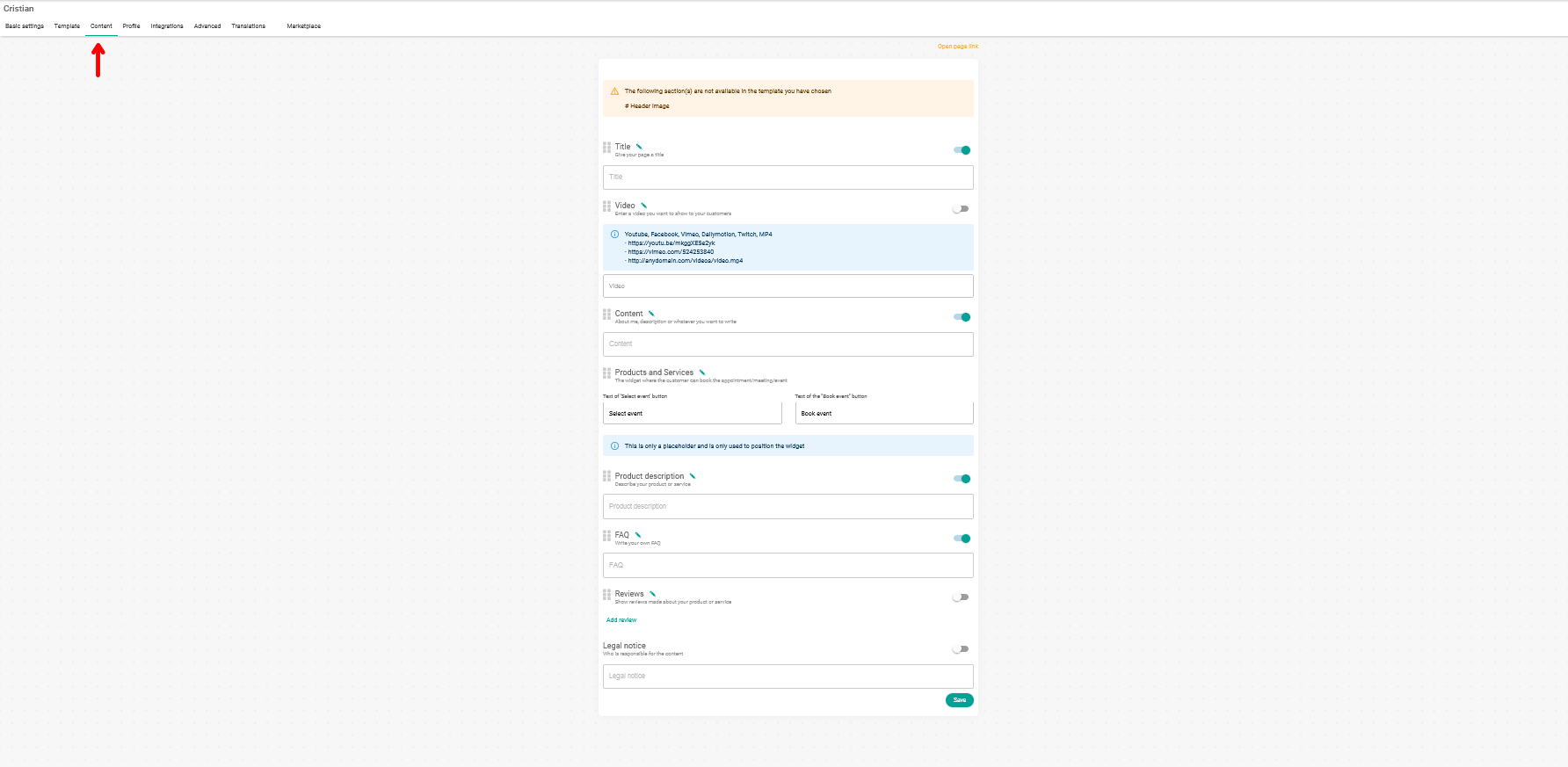 Content booking pages