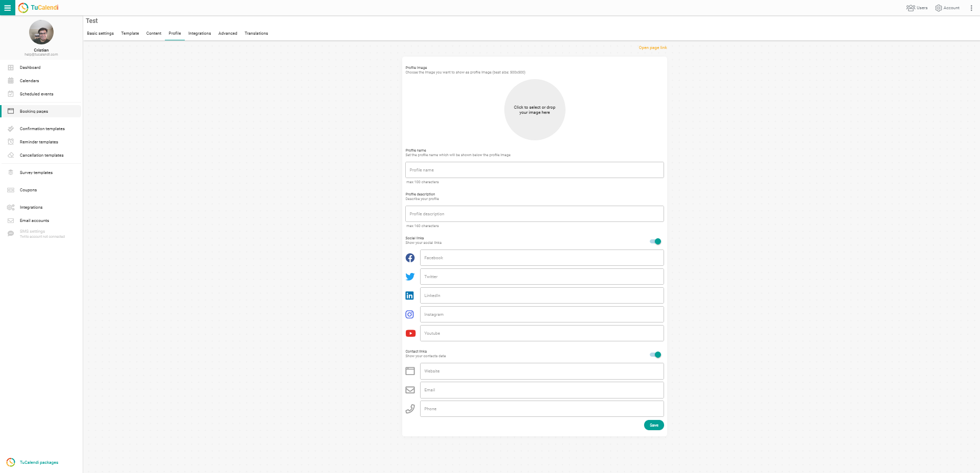 Profile information for booking pages