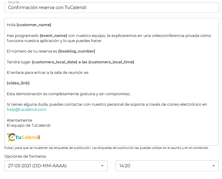 Ejem`plo plantilla de confirmación