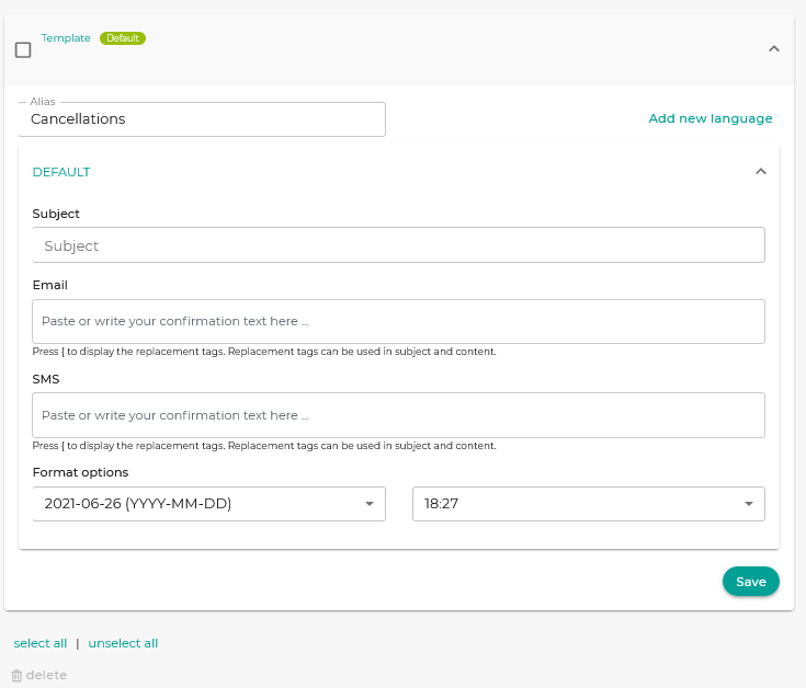 Customizing cancellation templates