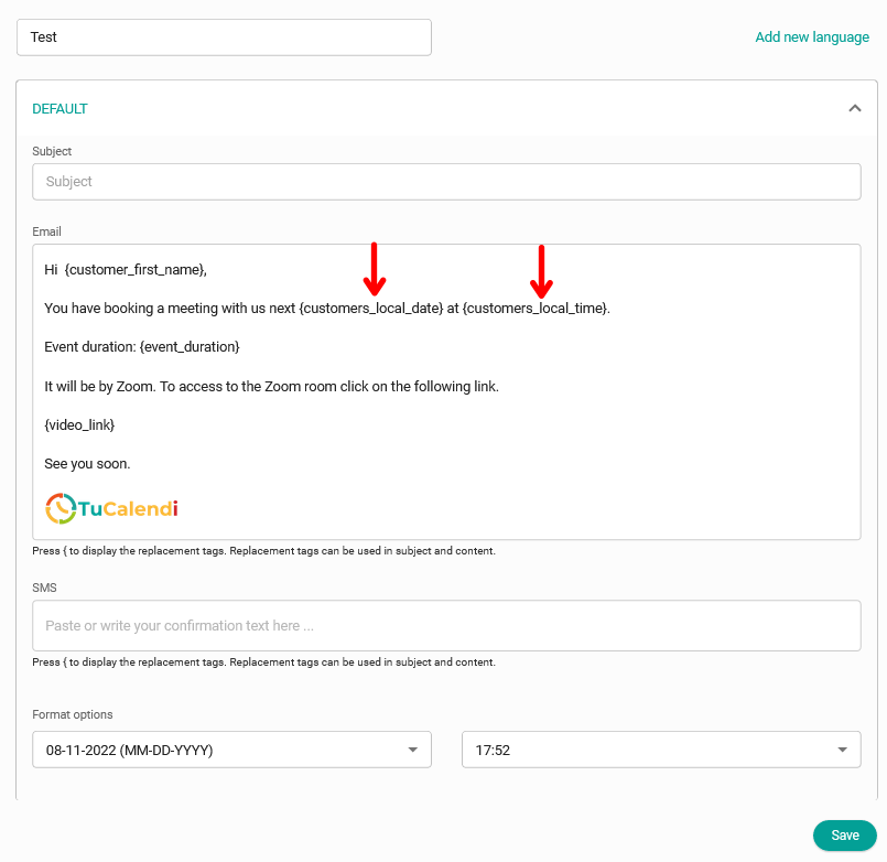 Customer's local date and customer's local time tags