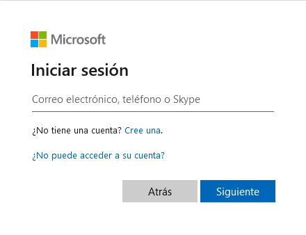 Introduce la cuenta de email de Microsoft