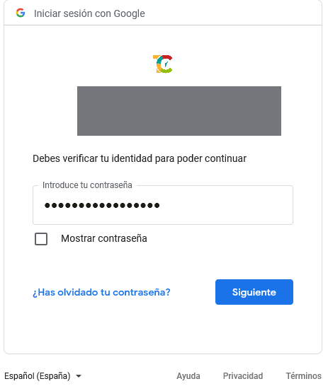 Introduce la contraseña de Gmail