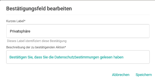 Bestätigungsfeld bearbeiten