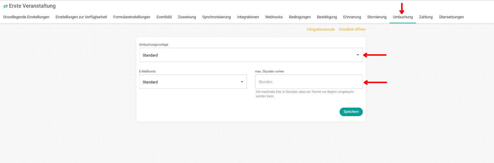 Ereigniseinstellungen neu terminieren