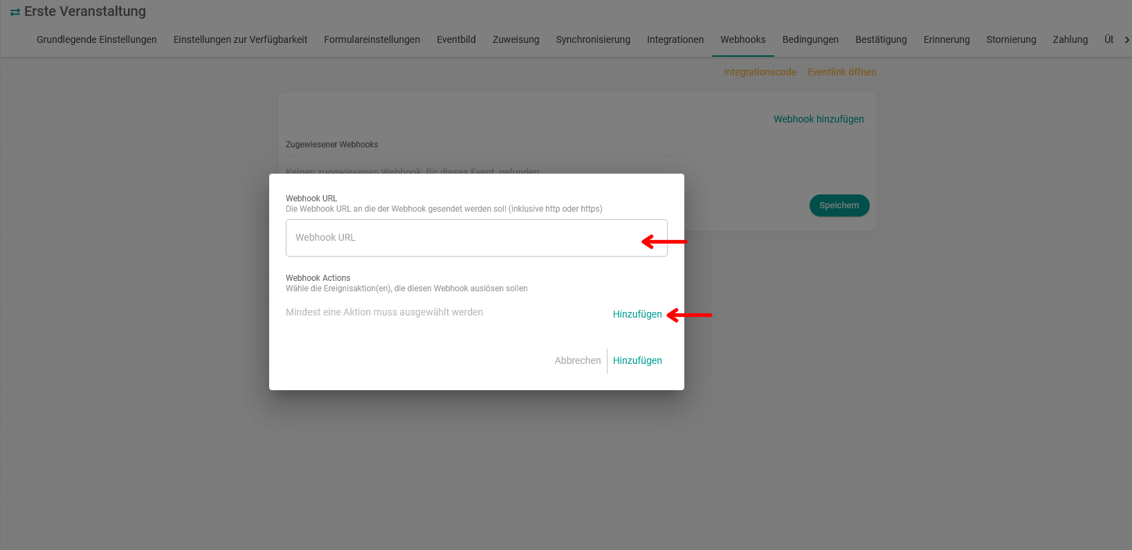  Ereignisse neuer Webhook