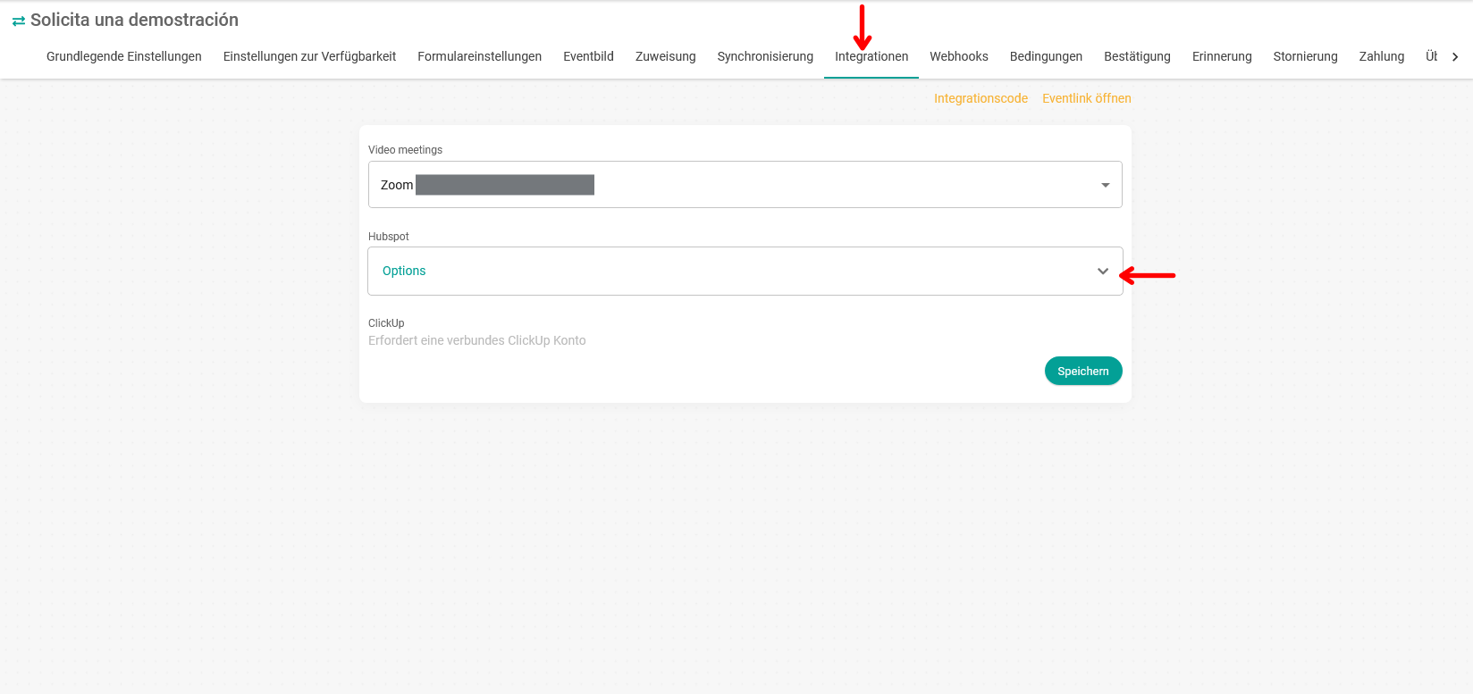 Hubspot-Integration Ereigniseinstellung