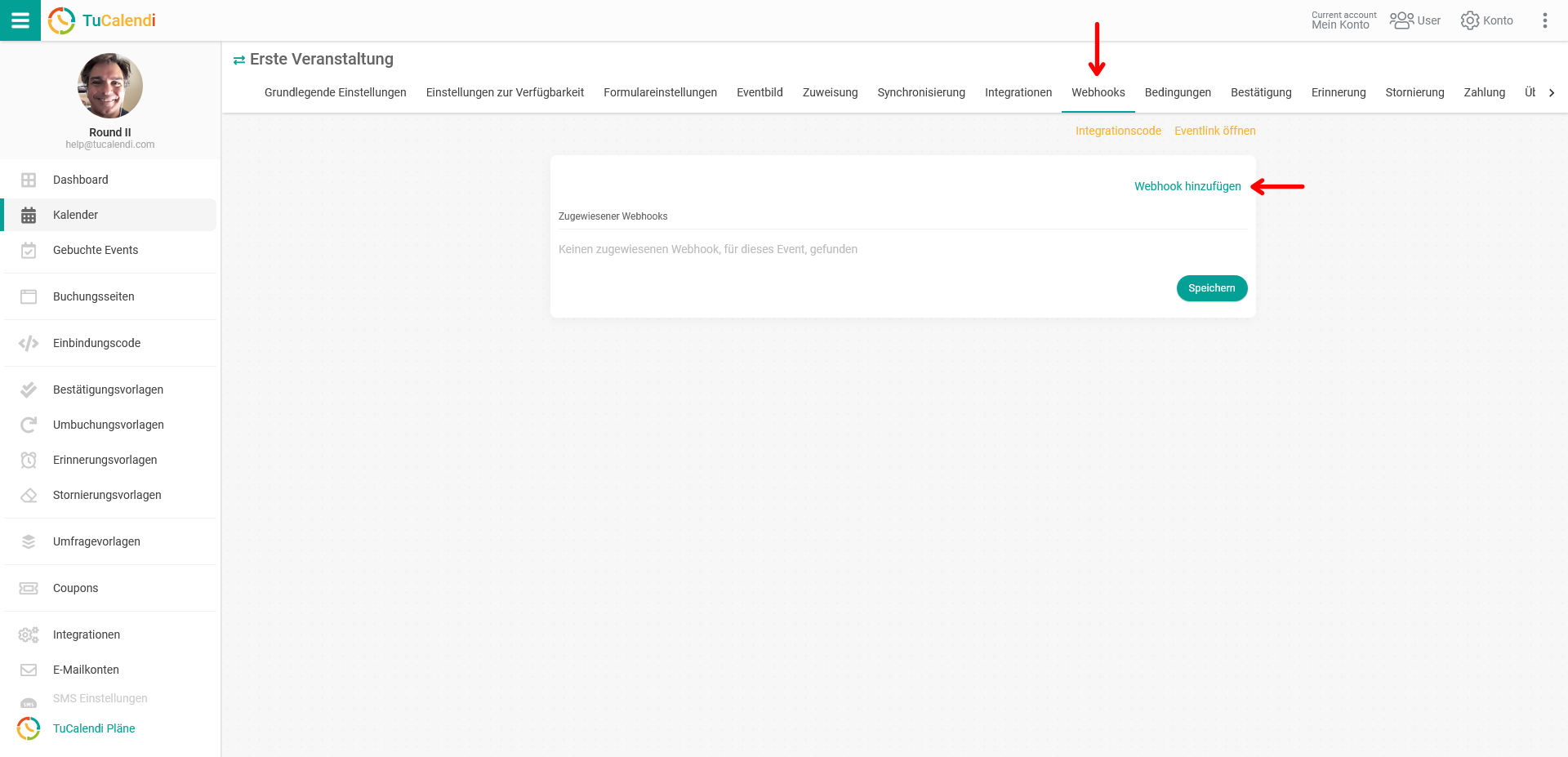Webhook Ereignis-Einstellungen