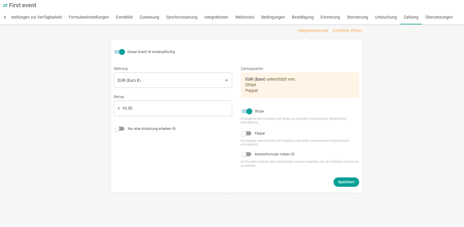 Optionen für kostenpflichtige Veranstaltungen