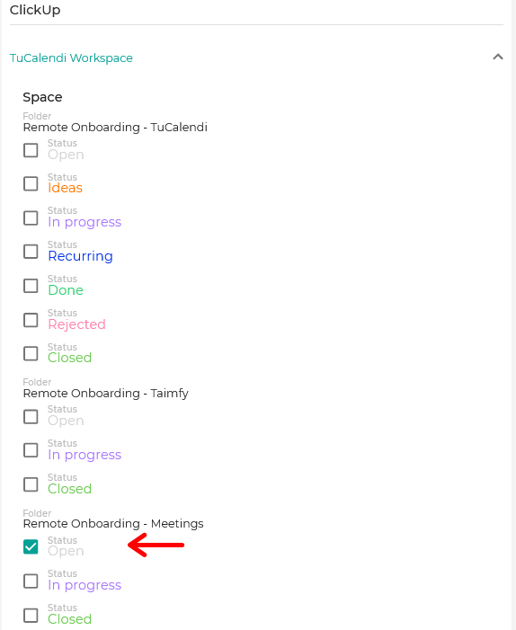 Connect event to ClickUp Workspace
