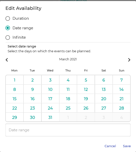 Edit availability date range