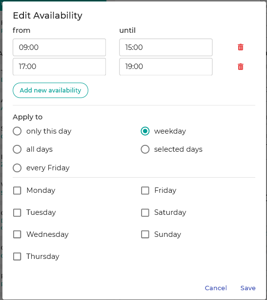 Weekday availability