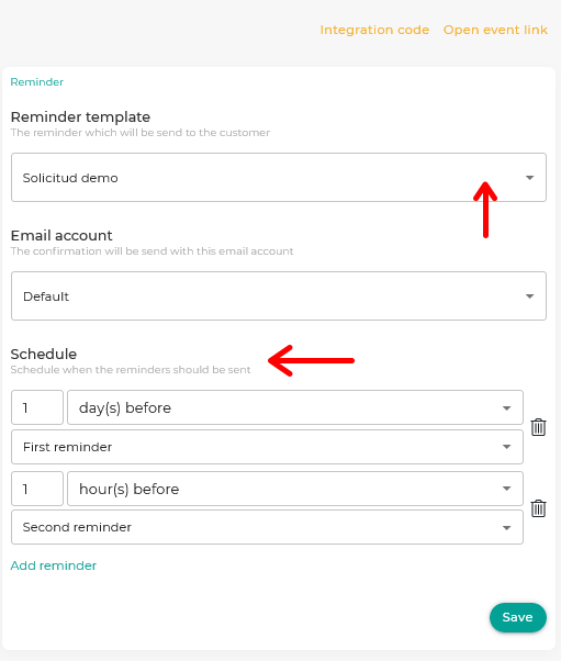 Associate the reminder template to events