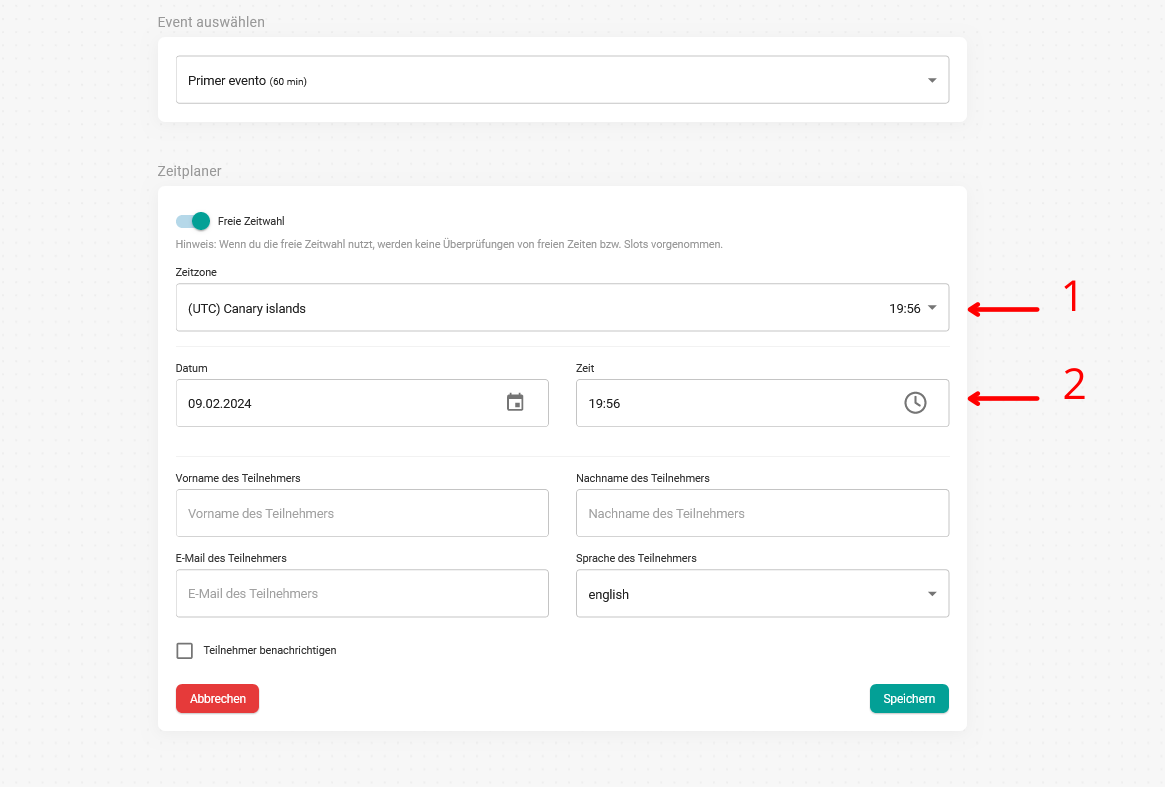 Veranstaltung planen freie Zeitwahl