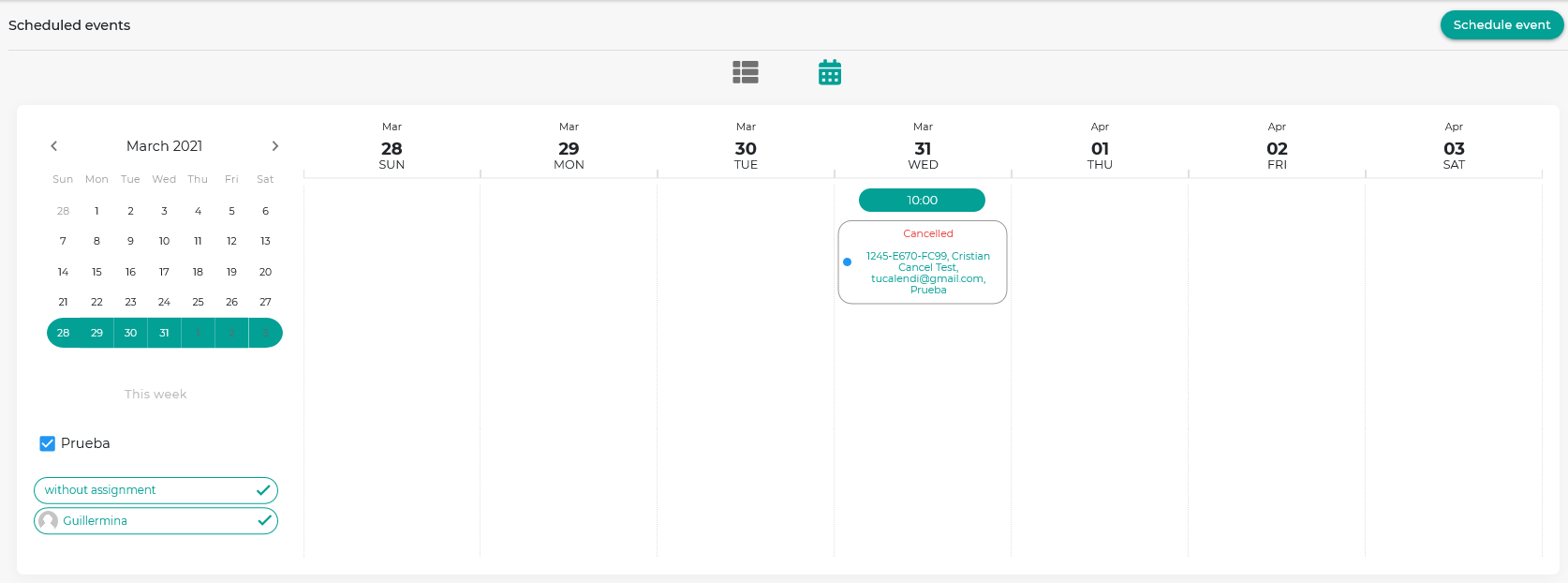 Cancelled event in calendar view