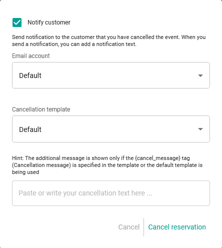 Choose cancellation template