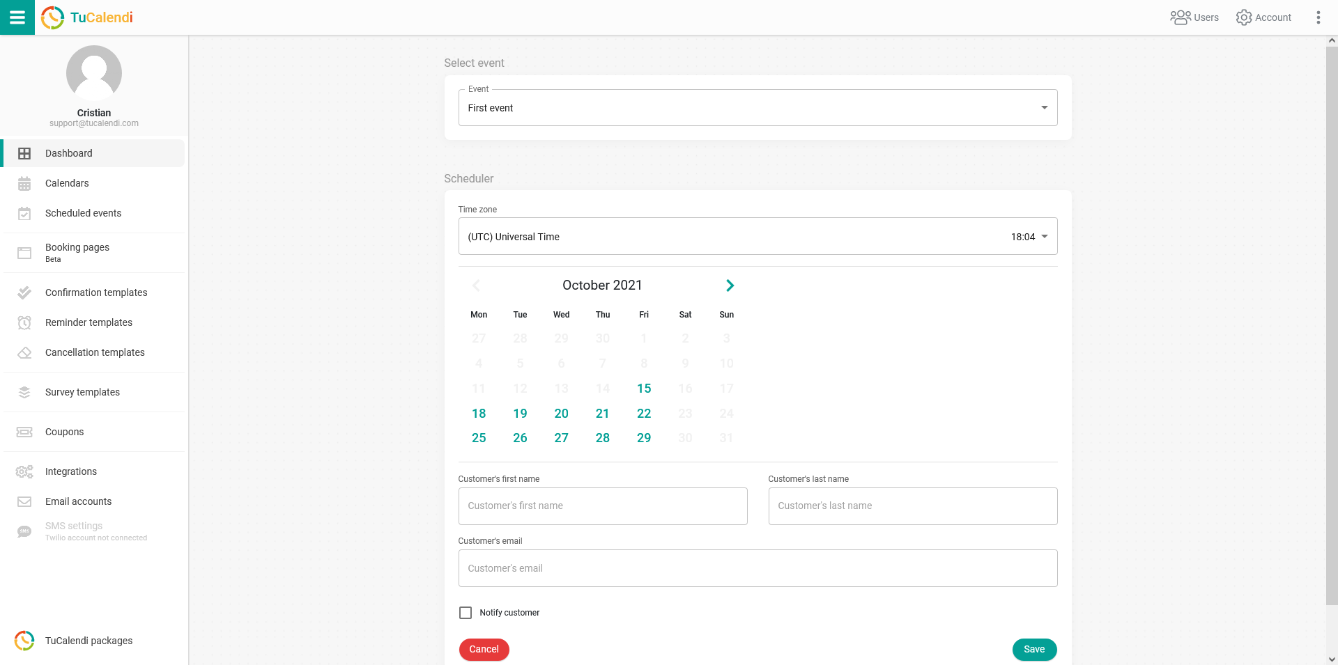 Create manually a booking