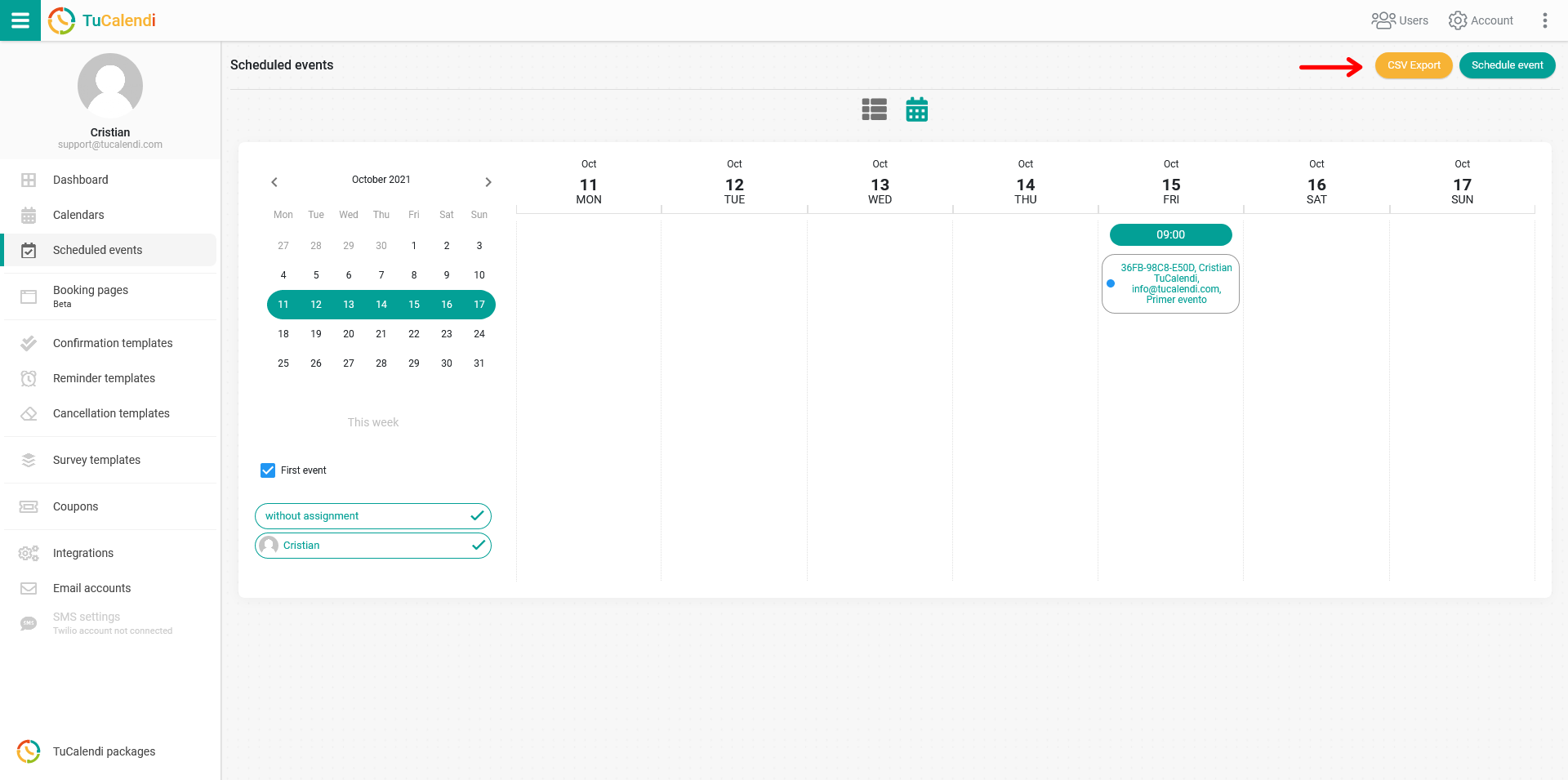 csv export scheduled events