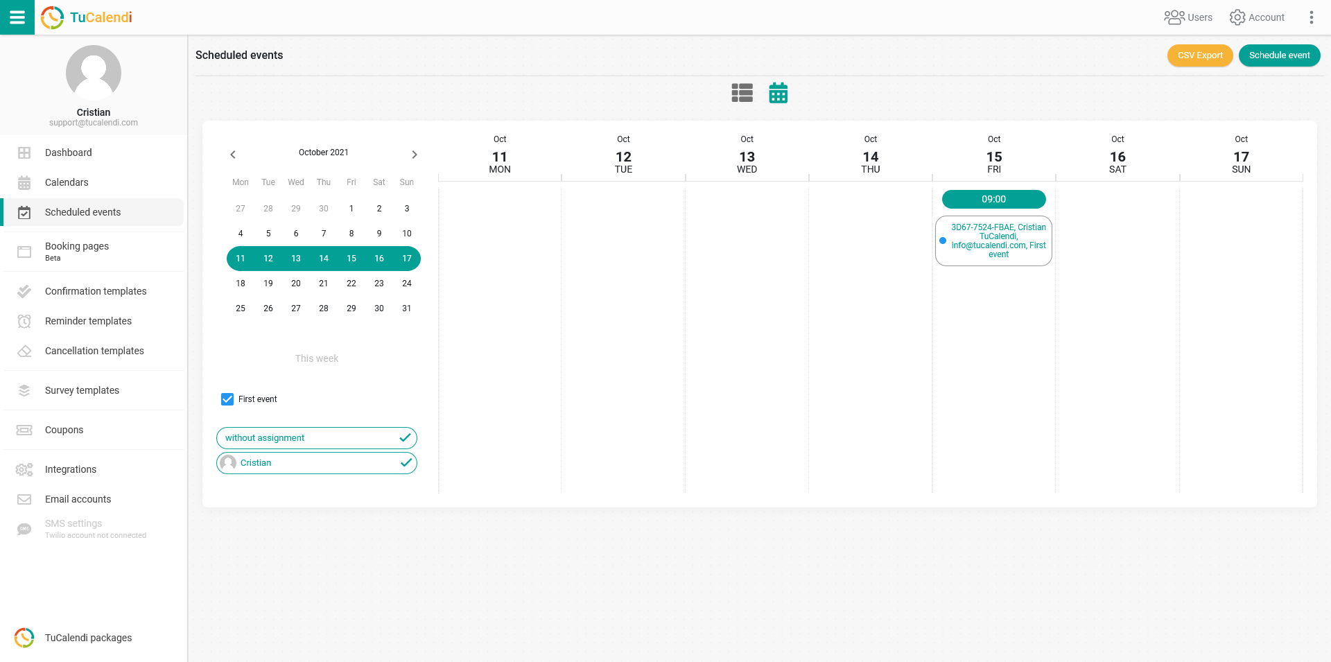 Scheduled events in calendar view