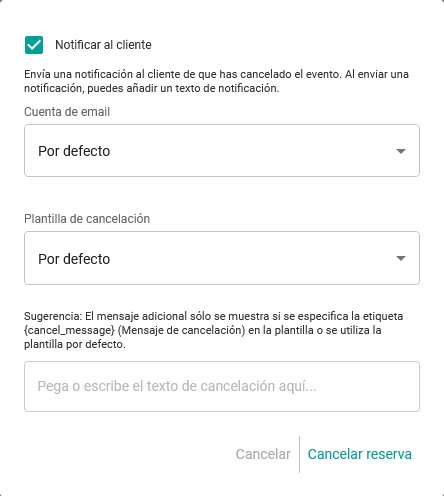 Elegir la plantilla de cancelación