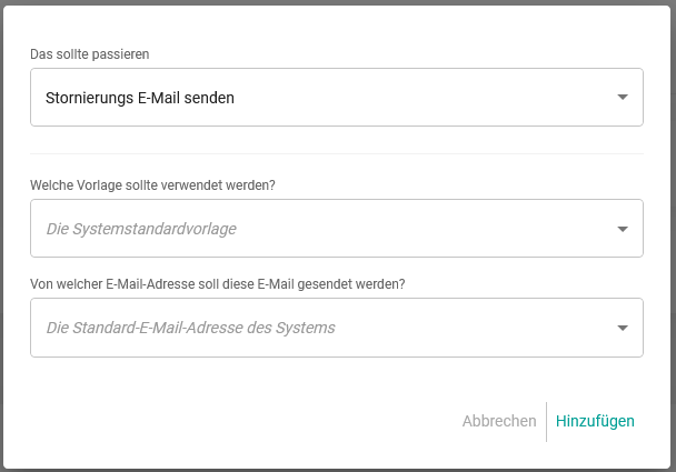 Aktion Stornierungs-E-Mail senden