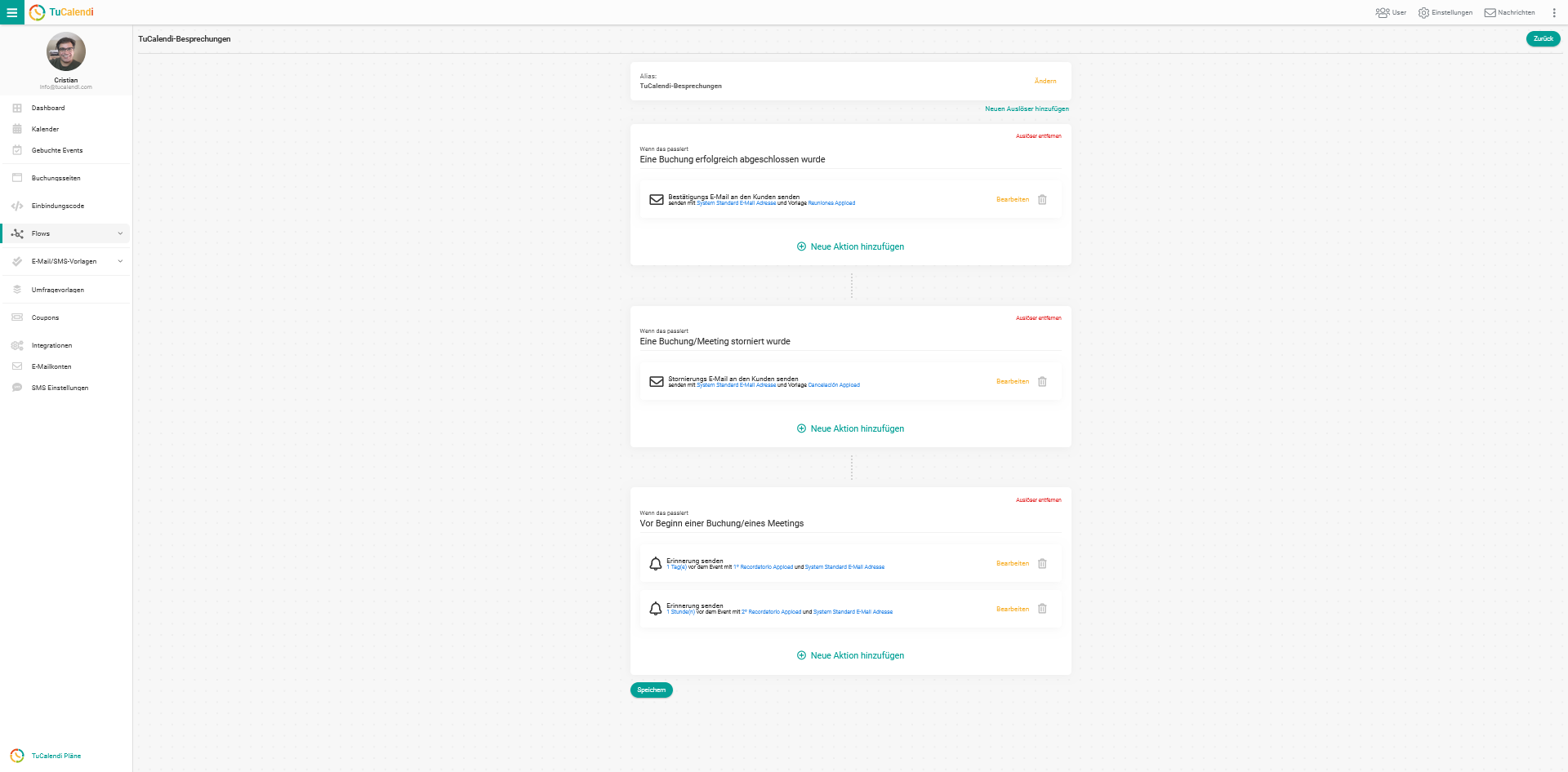 Workflow drei Auslöser und Aktionen