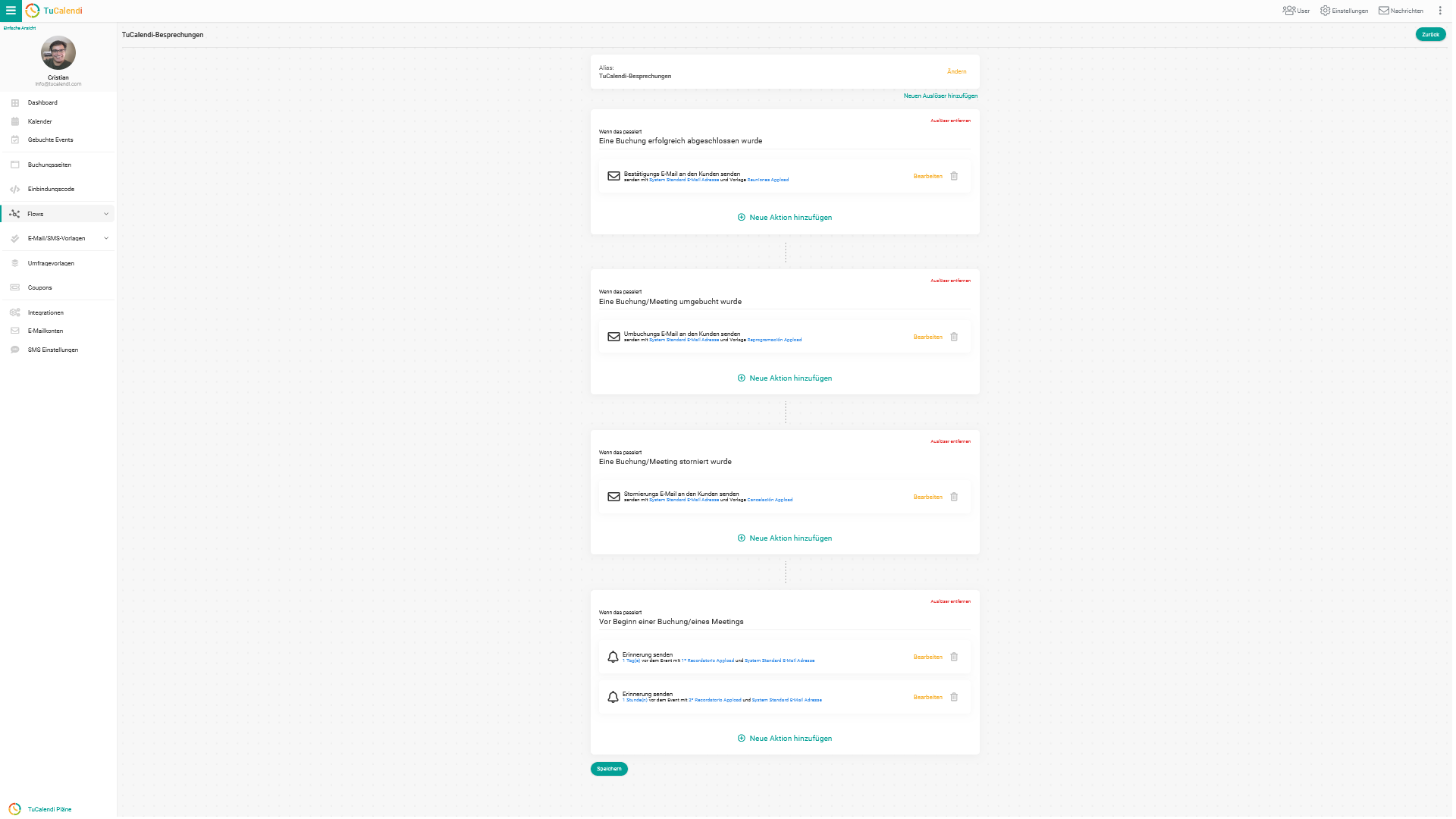 Workflow mit vier Auslösern