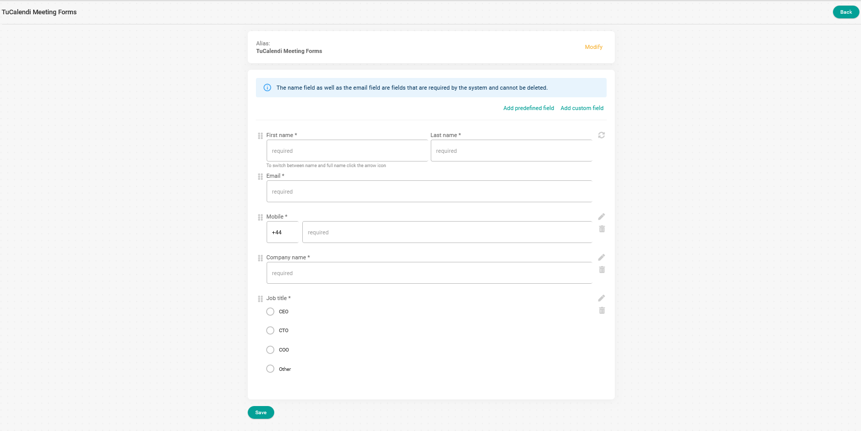 Form with different fields