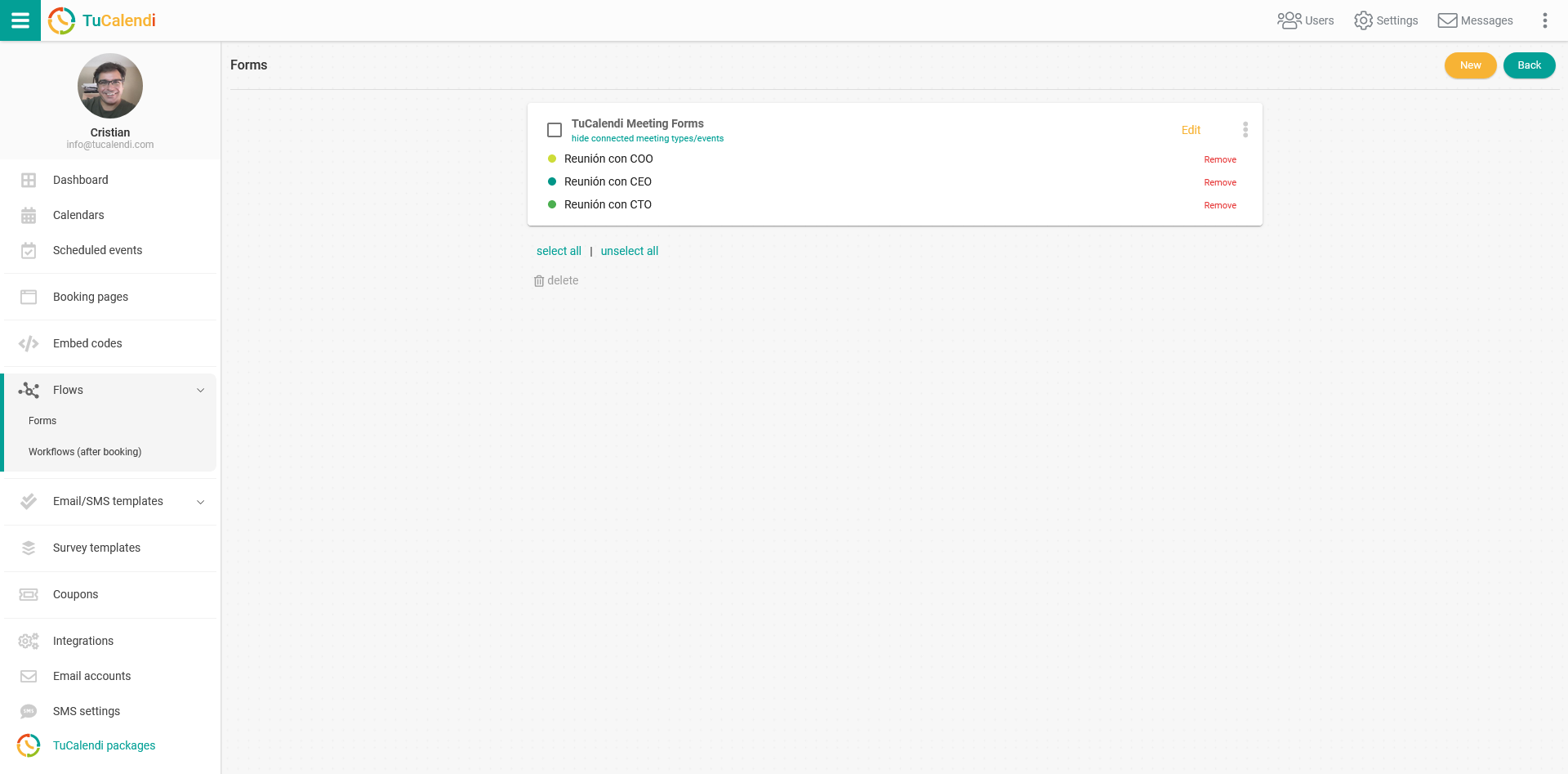 Form flow with events assigned