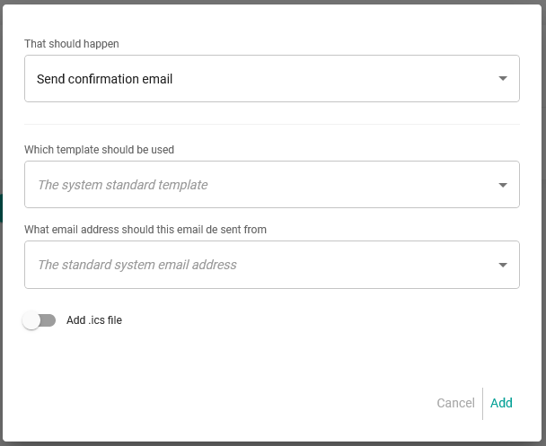 Send confirmation email action