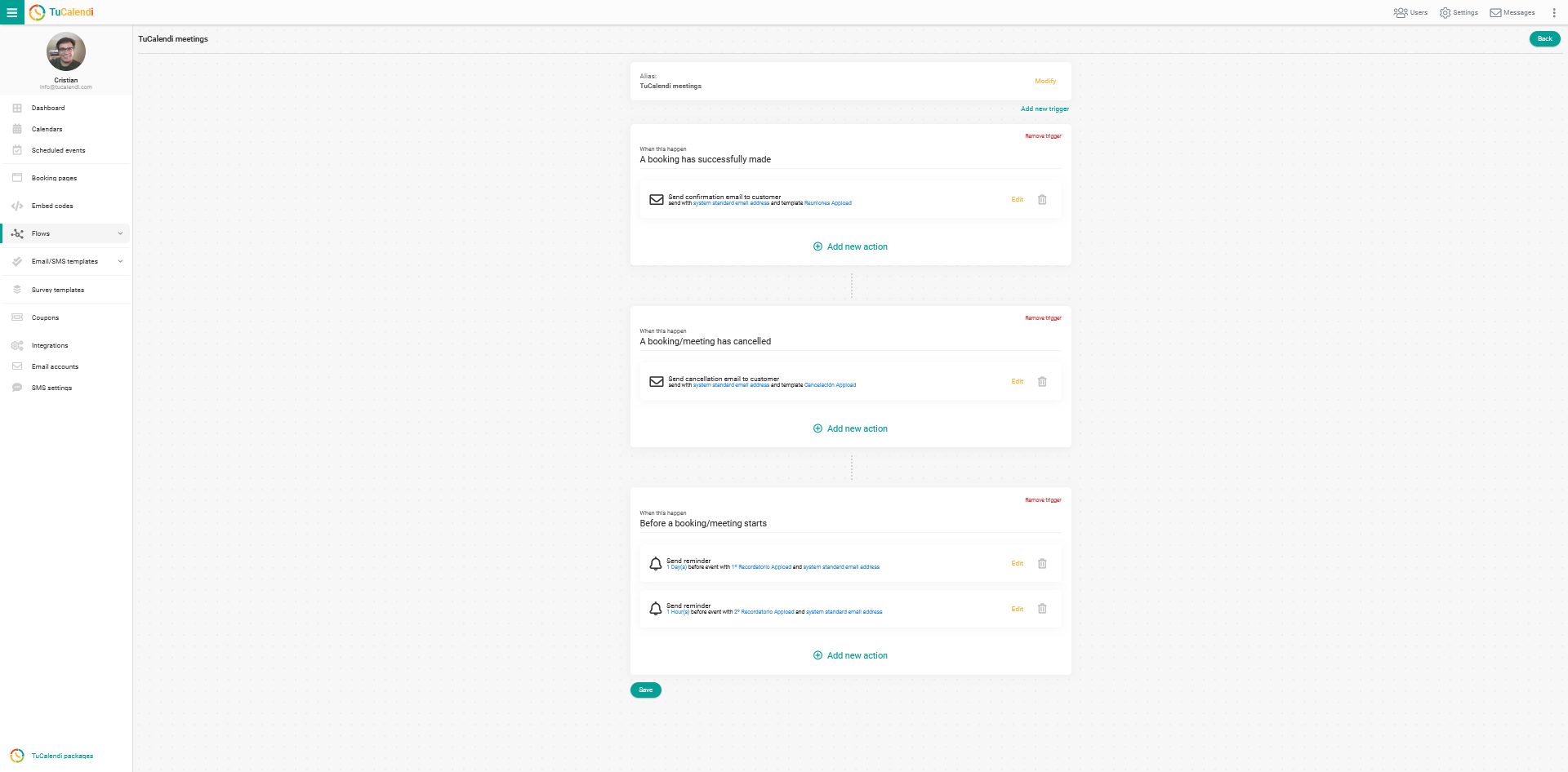 Workflow with three triggers and actions