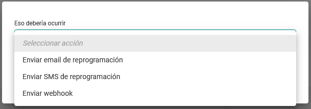 Acciones disponibles en el activador reprogramación