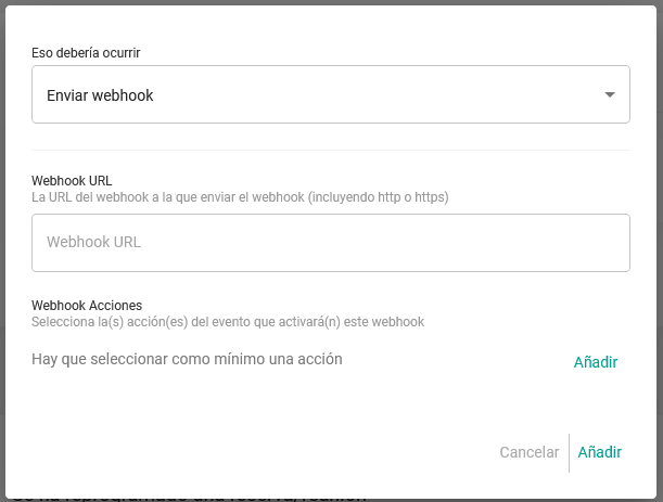 Añadir acción enviar webhook