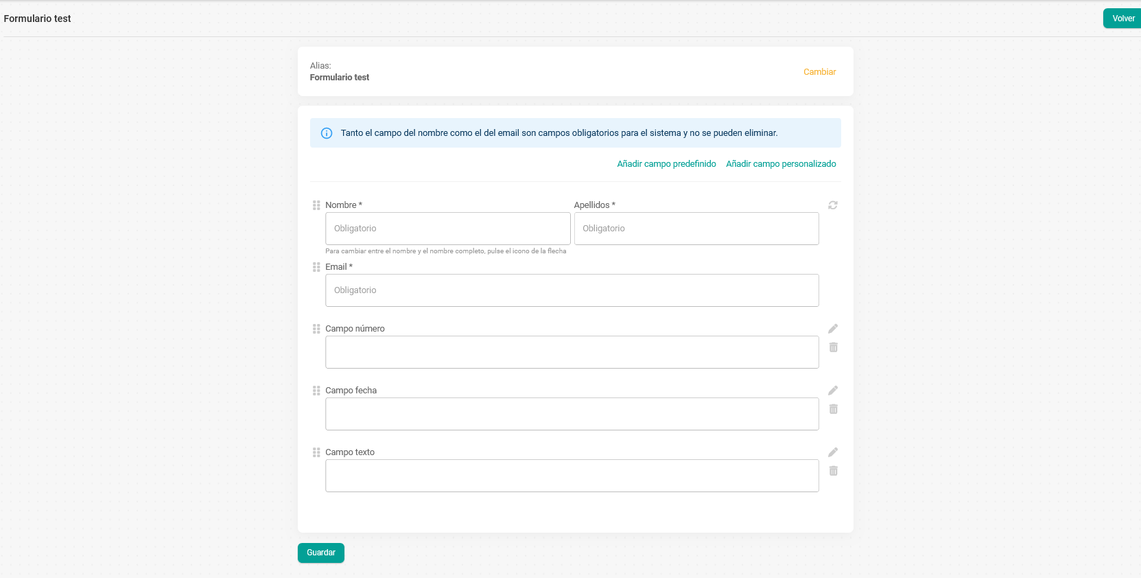 Flujo de formulario con campos texto añadidos