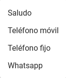 Opciones campos predefinidos del formulario