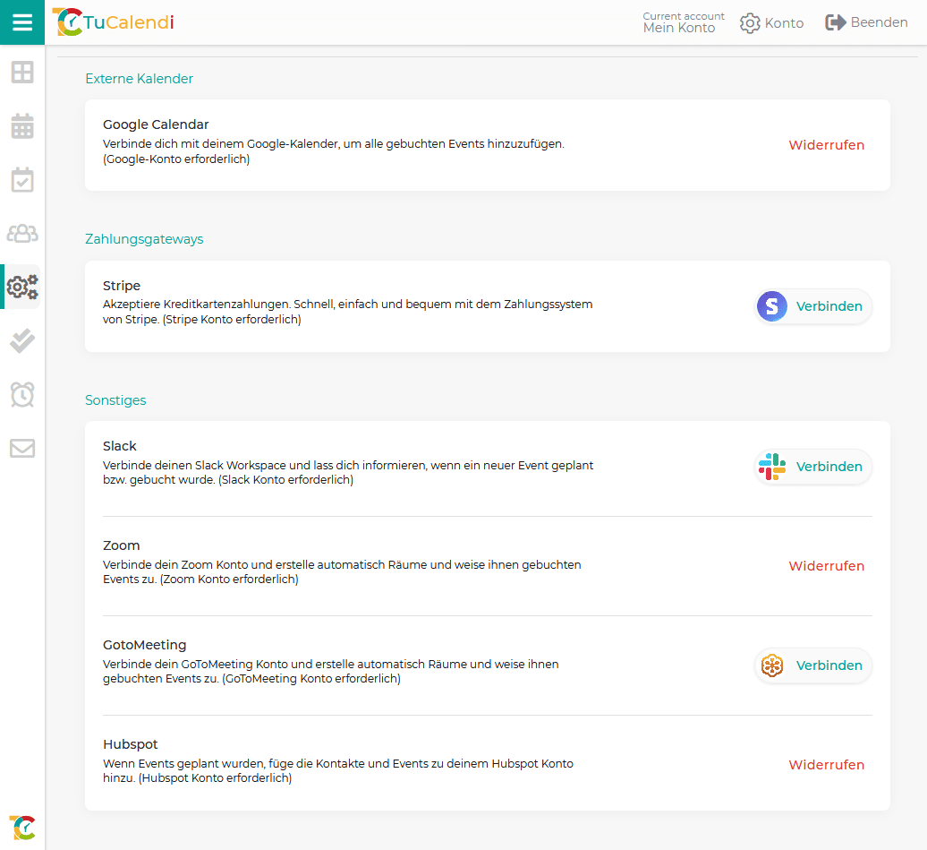 TuCalendi Integrationen