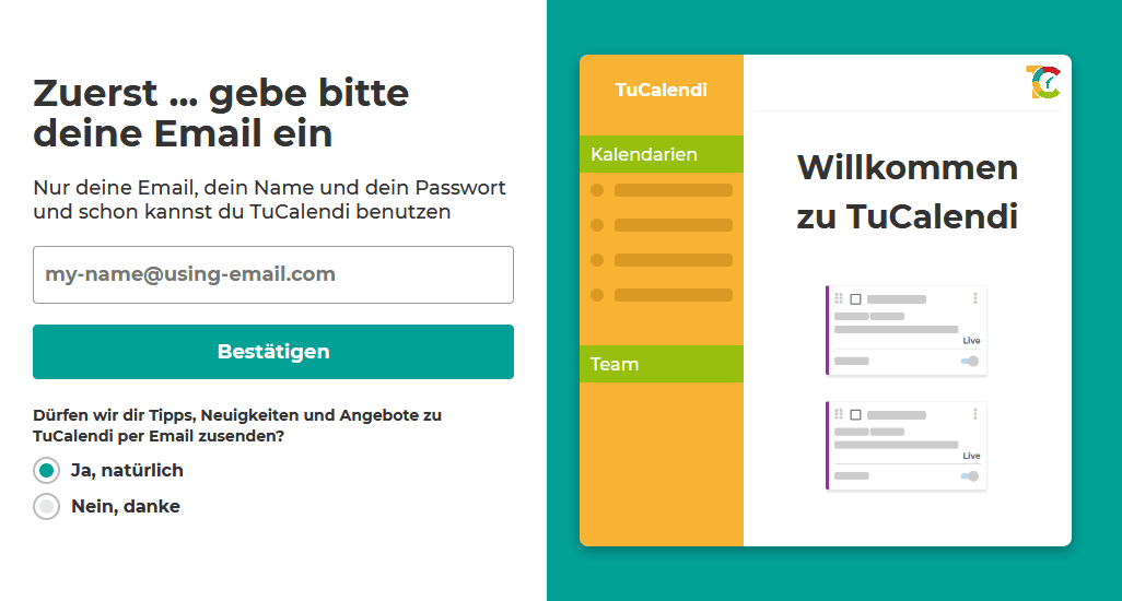 TuCalendi Konto erstellen