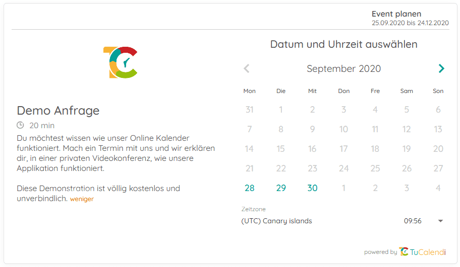 Terminkalender online mit Terminplanung und Terminanfrage