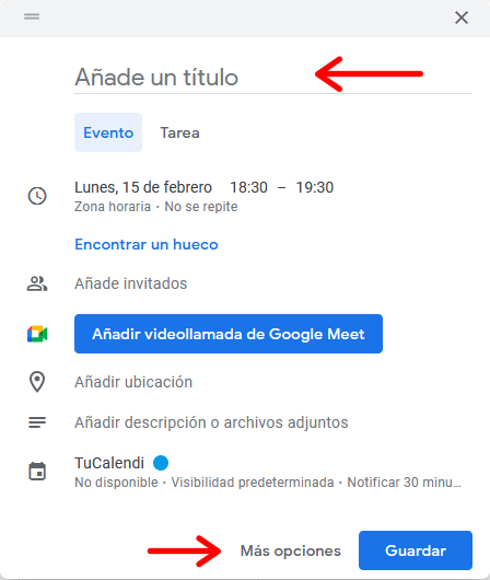 Añadir un nuevo evento en Google Calendar